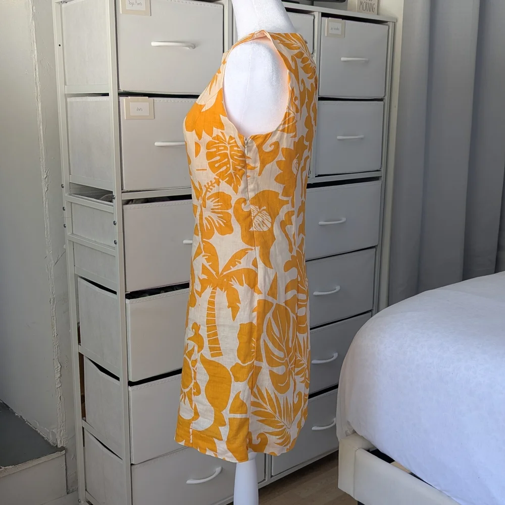 Magaschoni Yellow and White Linen Midi Dress - Picture 4 of 4